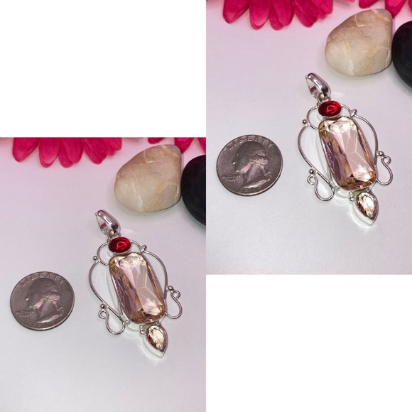 Nice Morganite, Garnet & Citrine Handmade Pendant - Picture 4 of 5